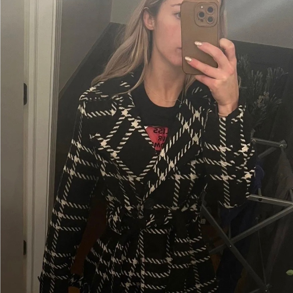 Gingham Waist Tie Pea Coat
